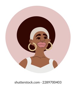 Portrait of a young pretty African woman. Vector color illustration cartoon style.