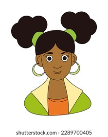 Portrait of a young pretty African woman. Vector color illustration cartoon style.