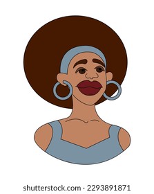Portrait of a young pretty African woman. Vector color illustration cartoon style.