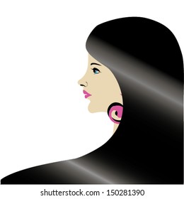 Portrait of a young pretty brunette girl / woman with blue eyes, vector illustration