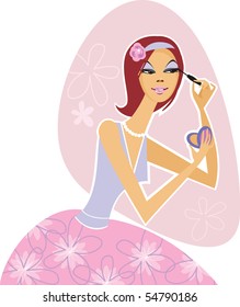 portrait of a young pretty girl applying mascara