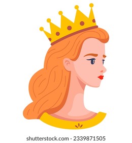 portrait of a young princess in a crown. flat vector illustration