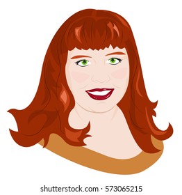 Portrait of a young red-haired chubby girl. Vector illustration