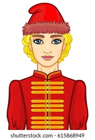 Portrait of a young Slavic man in ancient Russian clothes. Vector illustration isolated on a white background.