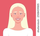 Portrait of a young smiling woman with blond hair. Facial expression of a joy and happiness. Vector illustration