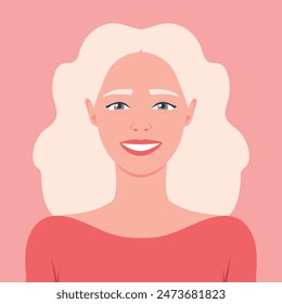 Retrato de una joven mujer sonriente con el pelo rubio. Avatar de las redes sociales. Ilustración vectorial