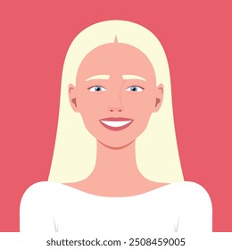 Retrato de una mujer joven sonriente con el pelo rubio. Expresión facial de alegría y felicidad. Ilustración vectorial