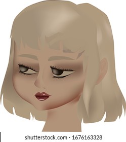 Portrait of a young tanned blonde girl with small lips and big eyes. Looking jealous. Vector