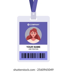 Portrait of a young woman. Badge template, accessory for conferences, training, lectures.. Vector set in a flat style
