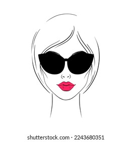 Portrait of a young woman in black glasses. Hand drawn illustration.