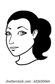 Portrait of a young woman in black and white. Vector illustration
