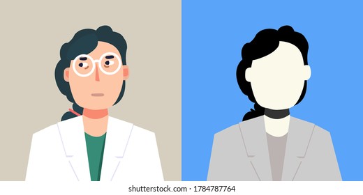 Portrait of a young woman. Doctor. Avatar. Vector Flat Illustration.