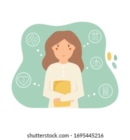 Portrait of a young woman doctor. Consultation and diagnosis concept. Vector illustration in a flat style