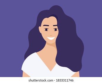 Portrait of a young woman modern style. Vector illustration on isolated background.