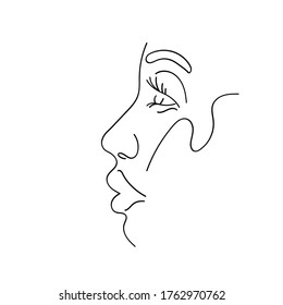 A portrait of a young woman in one line. Sketch of African or Arabian lady. Contour of female face. POK. Vector illustration on white background