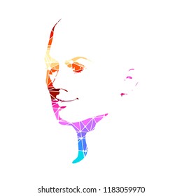 Portrait of a young woman. Polygonal mosaic silhouette of the human face