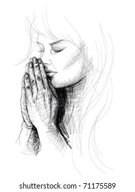 Portrait young woman praying