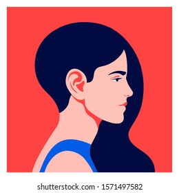 Portrait of a young woman. Profile of a beautiful girl. Face side view. Social Media Avatar. Vector flat illustration