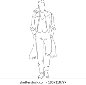 Portrait of a young woman in a trendy modern coat. One continuous drawing line, logo single hand drawn art doodle isolated minimal illustration.