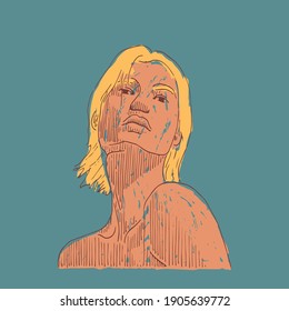 Portrait of a young woman. Vector flat illustration.