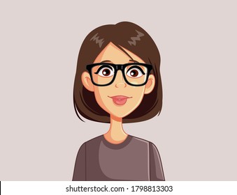 Portrait of a Young Woman Wearing Glasses Vector Illustration. Trendy girl wearing eyeglasses vector cartoon
