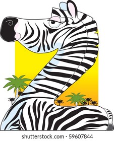 A portrait of a zebra with a dessert background. He is shaped like the letter Z