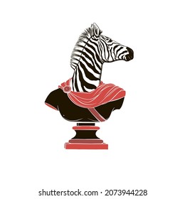 portrait of zebra isolated on white background, vector illustration for printing