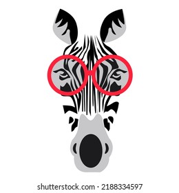 
Portrait of a zebra with red round glasses on a white background. Vector illustration. 10 EPS