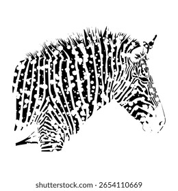 Portrait of a zebra with white splashes. Zebra isolated on white background. Vector illustration