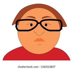 Portraite of a fat man with black eyeglasses vector illustration on white background 