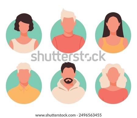 Portraits of abstract females and males. Set of colored women and men abstract avatars or anonymous profiles, face icons. Vector illustration