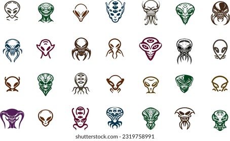 portraits of aliens of different races vector simple