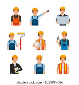 portraits construction workers with uniform and tools