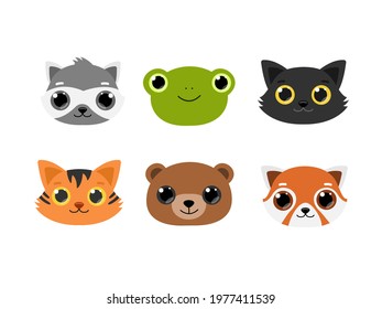 Portraits Cute Animals. Raccoon, frog, cat, tiger, bear, red panda