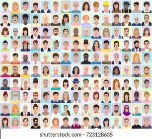 Portraits of different people, light background, detailed drawing, vector illustration