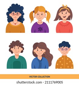 Retratos de diferentes personas - conjunto de vectores.
Ilustración vectorial en estilo plano, imagen de perfil.
