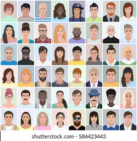 Portraits of different people, vector set illustration 