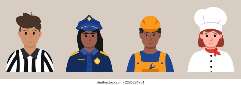 Retratos De Diferentes Profesiones. Ilustración de vectores de estilo plano