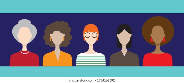 Portraits of different women of varying ages and different styles. Vector illustration.