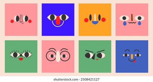 Portraits of diverse people.Cute funny characters. Cartoon, minimal, abstract contemporary style. Avatar, icon templates. Hand drawn Vector isolated illustrations EPS10