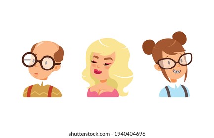 Portraits of Diverse Random People Set Cartoon Vector Illustration