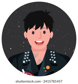 Portraits of diverse young people. Cute characters wearing punk fashion. Trendy modern art. Cartoon style. Round avatar, icon, logo template. Vector illustration
