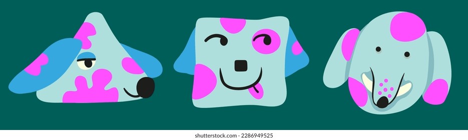 portraits of dogs in flat style.three funny dogs.circle square and triangle.stylized pets.  svg