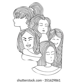 portraits of the girls in the graphic style, doodling