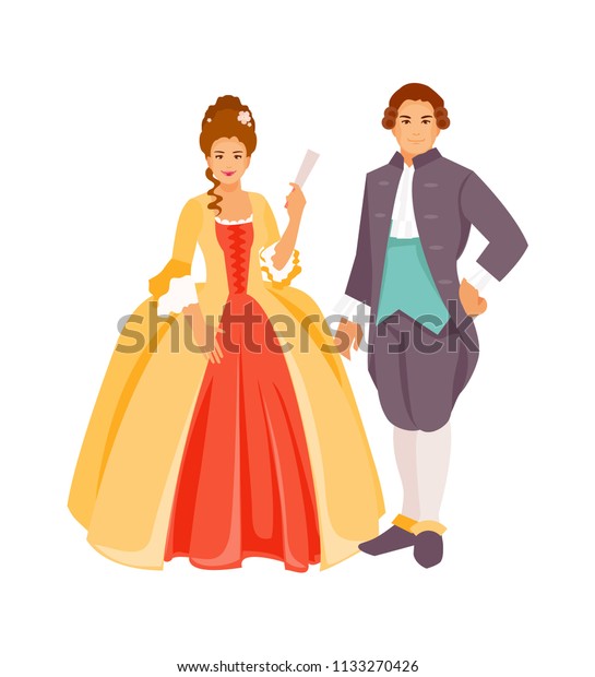 18世紀の衣装を着た男性と女性のポートレート ベクターイラスト のベクター画像素材 ロイヤリティフリー