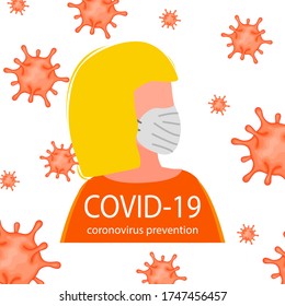 Portraits of masked men and women isolated on a white background. Coronavirus 2019-nCoV outbreak. Pandemic epidemiology concept. Vector flat illustration
