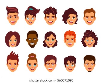 Portraits of men and women. People avatars. Vector illustration on white background. Human faces.