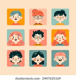 Portraits of people. Various faces and hairstyles. Funny characters. Avatar, cute comic style. Hand drawn vector illustrations.
