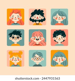Portraits of people. Various faces and hairstyles. Funny characters. Avatar, cute comic style. Hand drawn vector illustrations.