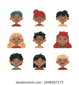 Portraits of people. Various faces and hairstyles. Funny characters. Avatar, cute comic style. Hand drawn vector illustrations.
